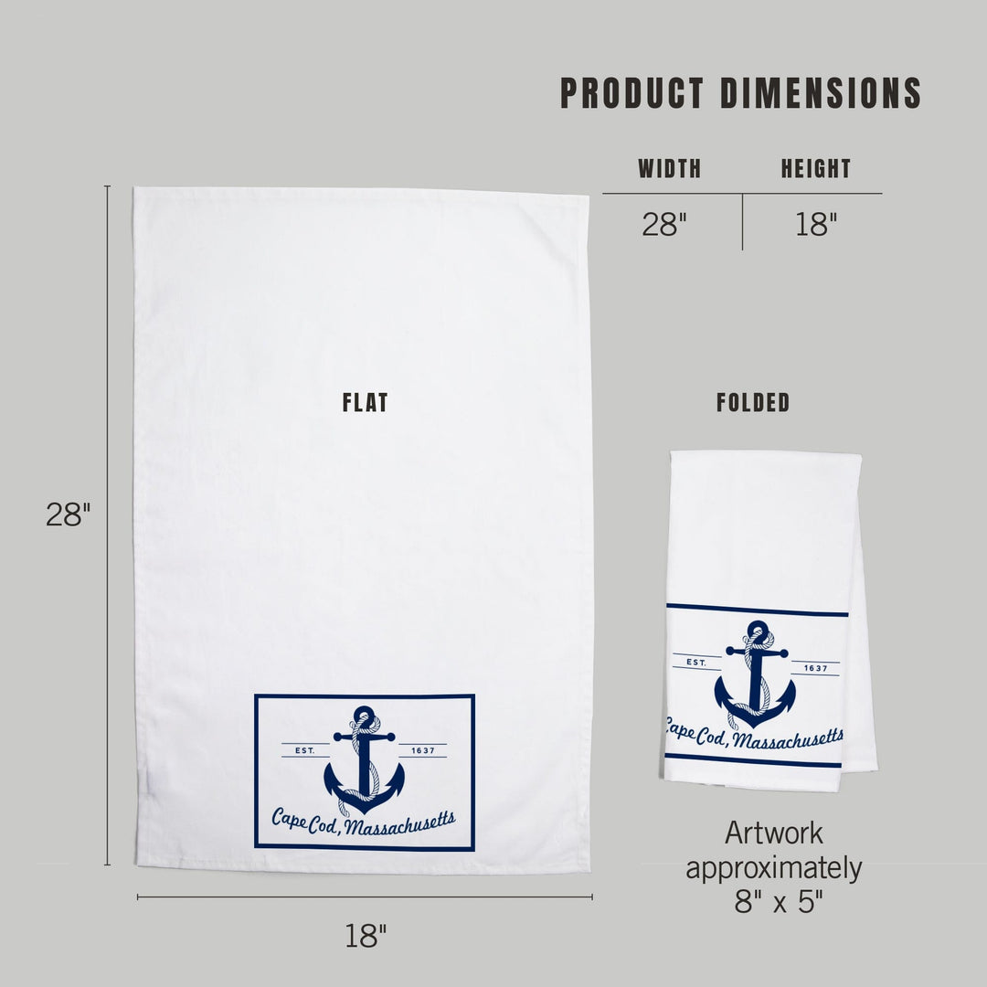 Cape Cod, Massachusetts, Blue and White Anchor, Organic Cotton Kitchen Tea Towels Kitchen Lantern Press 