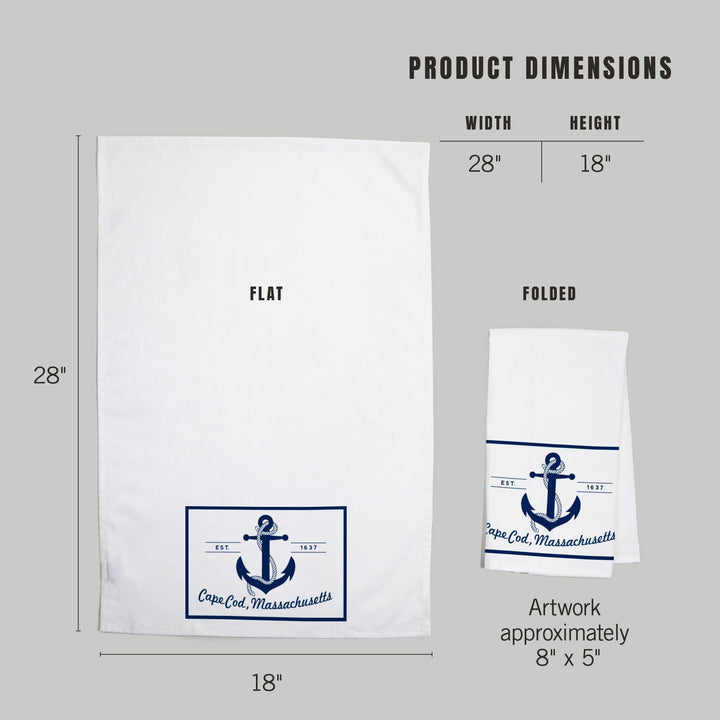 Cape Cod, Massachusetts, Blue and White Anchor, Organic Cotton Kitchen Tea Towels Kitchen Lantern Press 