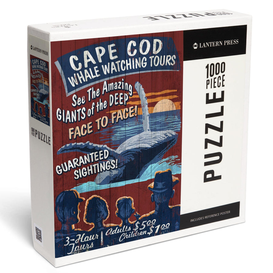Cape Cod, Massachusetts, Blue Whale Watching Vintage Sign, Jigsaw Puzzle Puzzle Lantern Press 