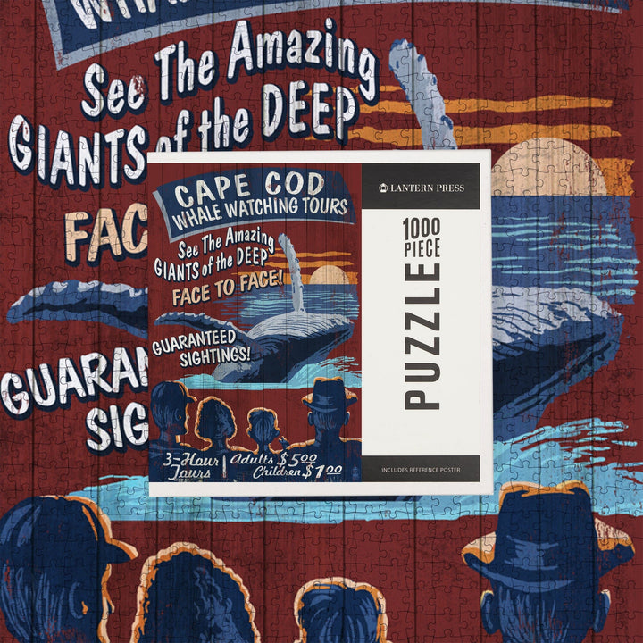Cape Cod, Massachusetts, Blue Whale Watching Vintage Sign, Jigsaw Puzzle Puzzle Lantern Press 