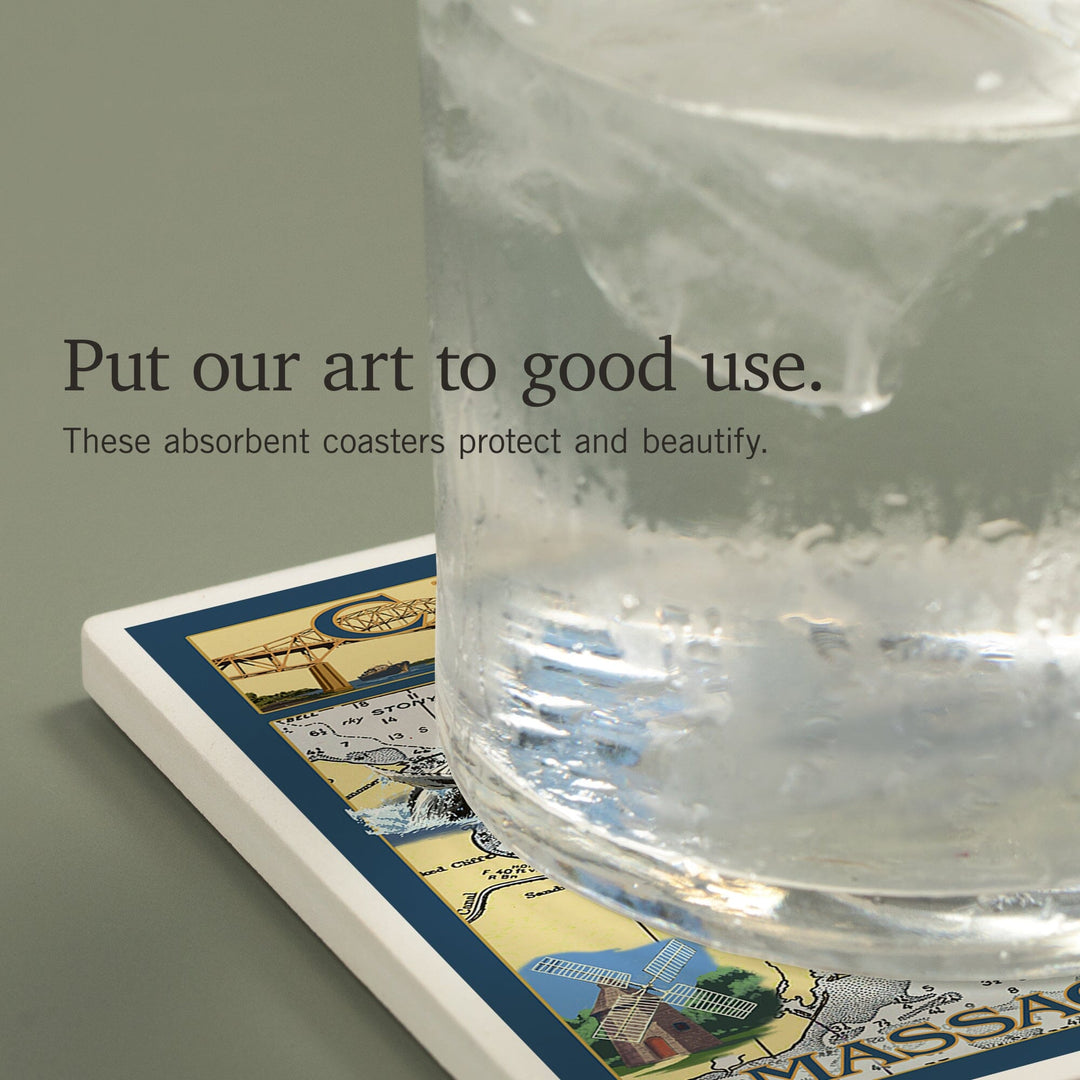 Cape Cod, Massachusetts, Chart and Views, Coasters Coasters Lantern Press 