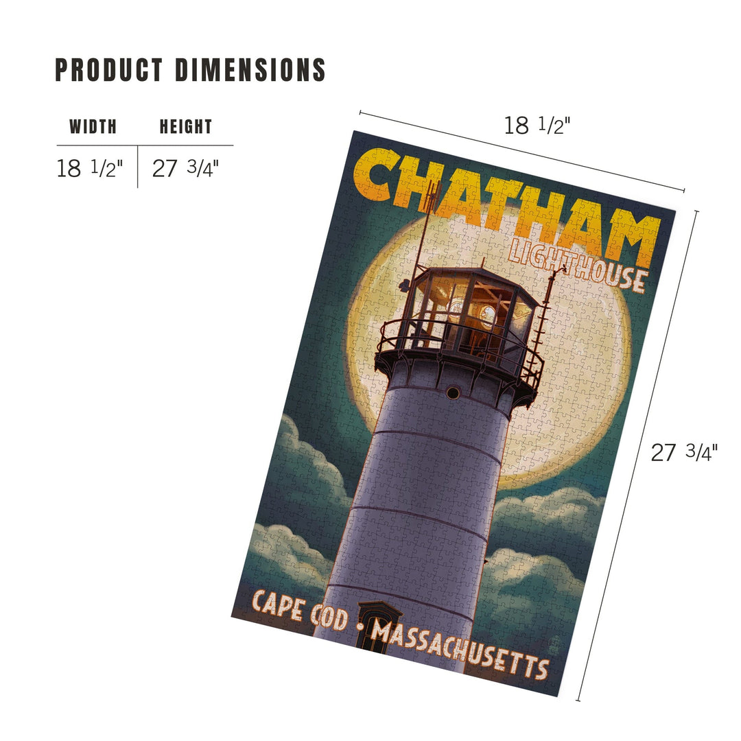 Cape Cod, Massachusetts, Chatham Light and Full Moon, Jigsaw Puzzle Puzzle Lantern Press 