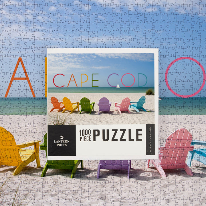 Cape Cod, Massachusetts, Colorful Beach Chairs, Jigsaw Puzzle Puzzle Lantern Press 