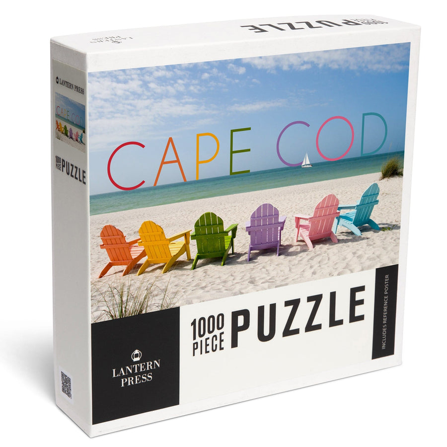 Cape Cod, Massachusetts, Colorful Beach Chairs, Jigsaw Puzzle Puzzle Lantern Press 