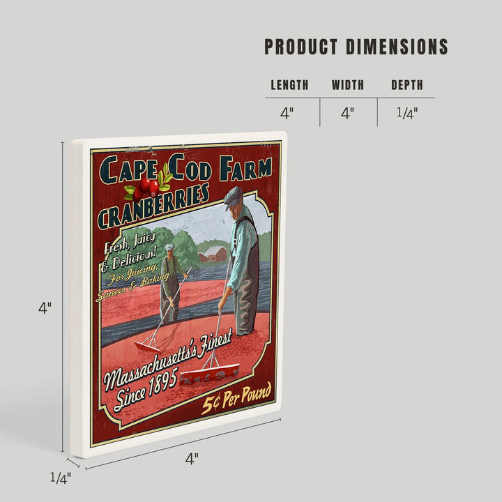 Cape Cod, Massachusetts, Cranberry Vintage Sign, Coasters Coasters Lantern Press 