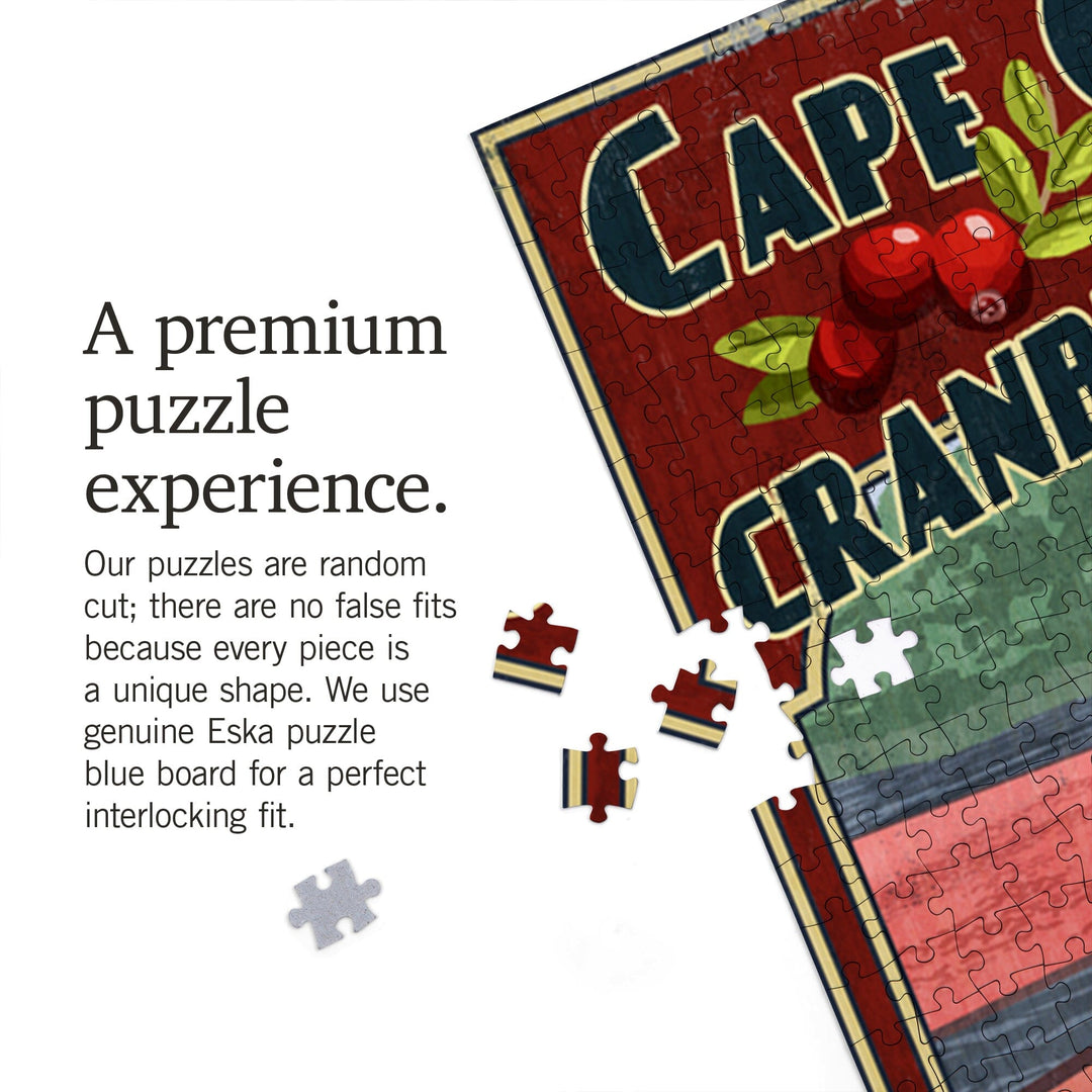 Cape Cod, Massachusetts, Cranberry Vintage Sign, Jigsaw Puzzle Puzzle Lantern Press 