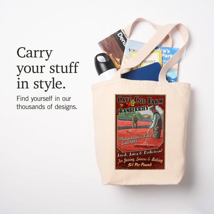 Cape Cod, Massachusetts, Cranberry Vintage Sign, Tote Bag Totes Lantern Press 