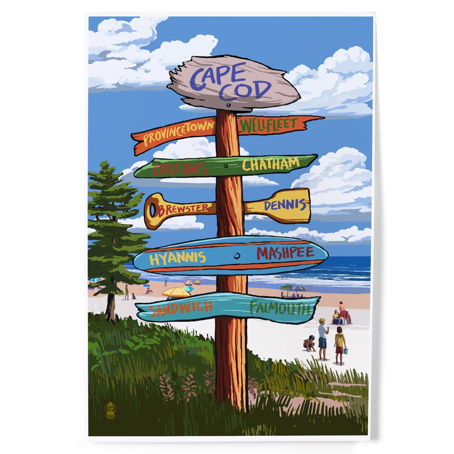 Cape Cod, Massachusetts, Destination Signpost, Art & Giclee Prints Art Lantern Press 