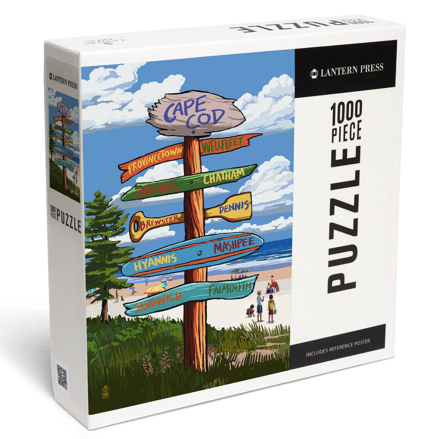 Cape Cod, Massachusetts, Destination Signpost, Jigsaw Puzzle Puzzle Lantern Press 