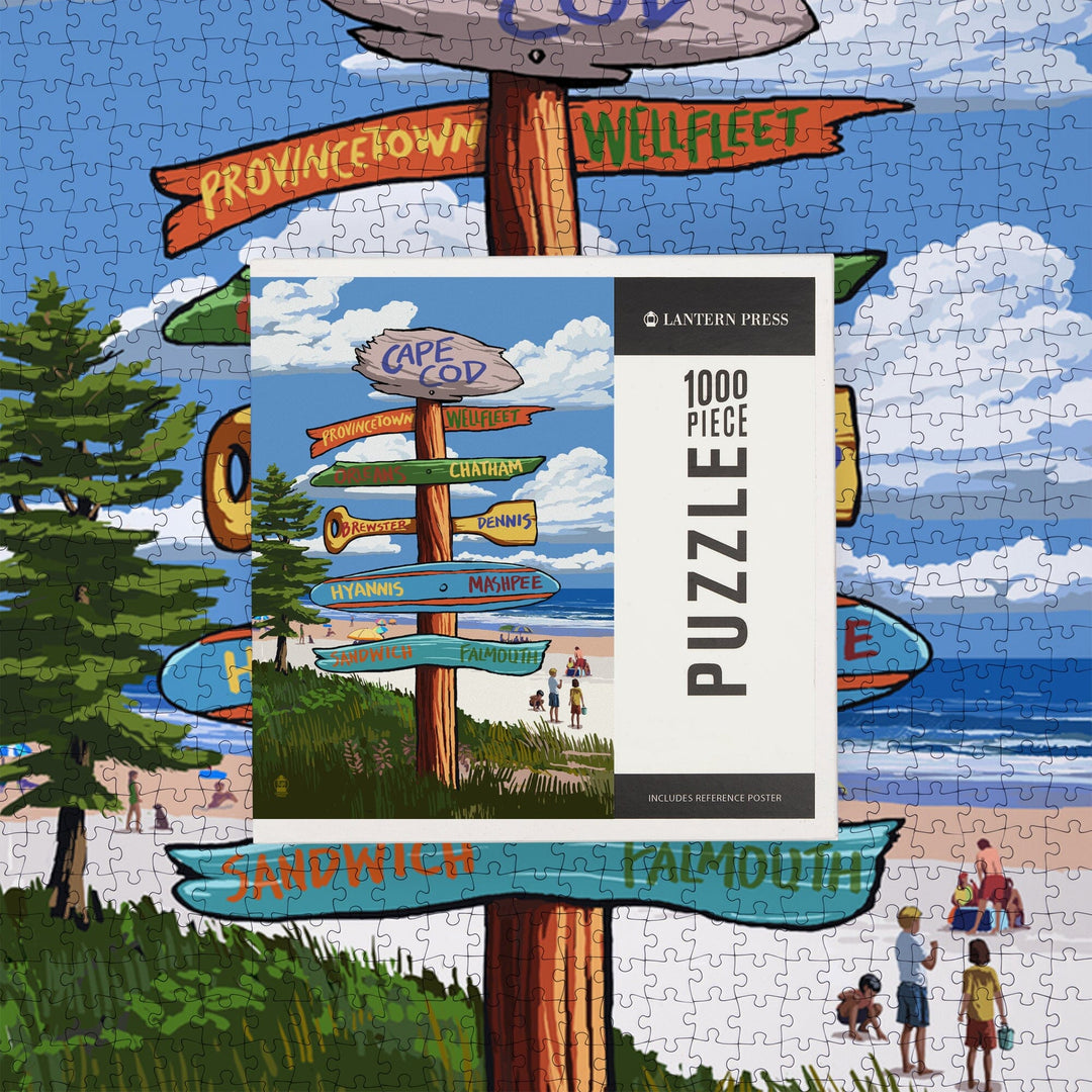 Cape Cod, Massachusetts, Destination Signpost, Jigsaw Puzzle Puzzle Lantern Press 