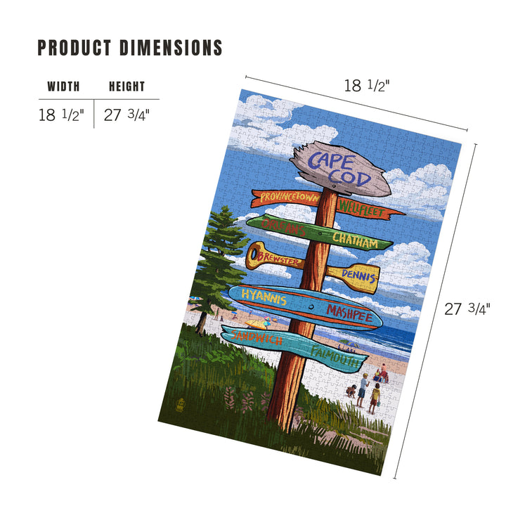 Cape Cod, Massachusetts, Destination Signpost, Jigsaw Puzzle Puzzle Lantern Press 
