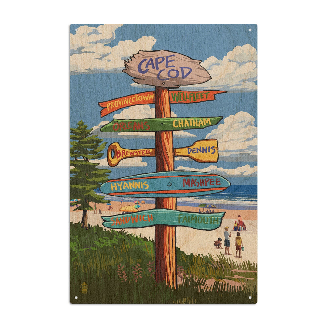 Cape Cod, Massachusetts, Destination Signpost, Lantern Press Artwork, Wood Signs and Postcards Wood Lantern Press 10 x 15 Wood Sign 