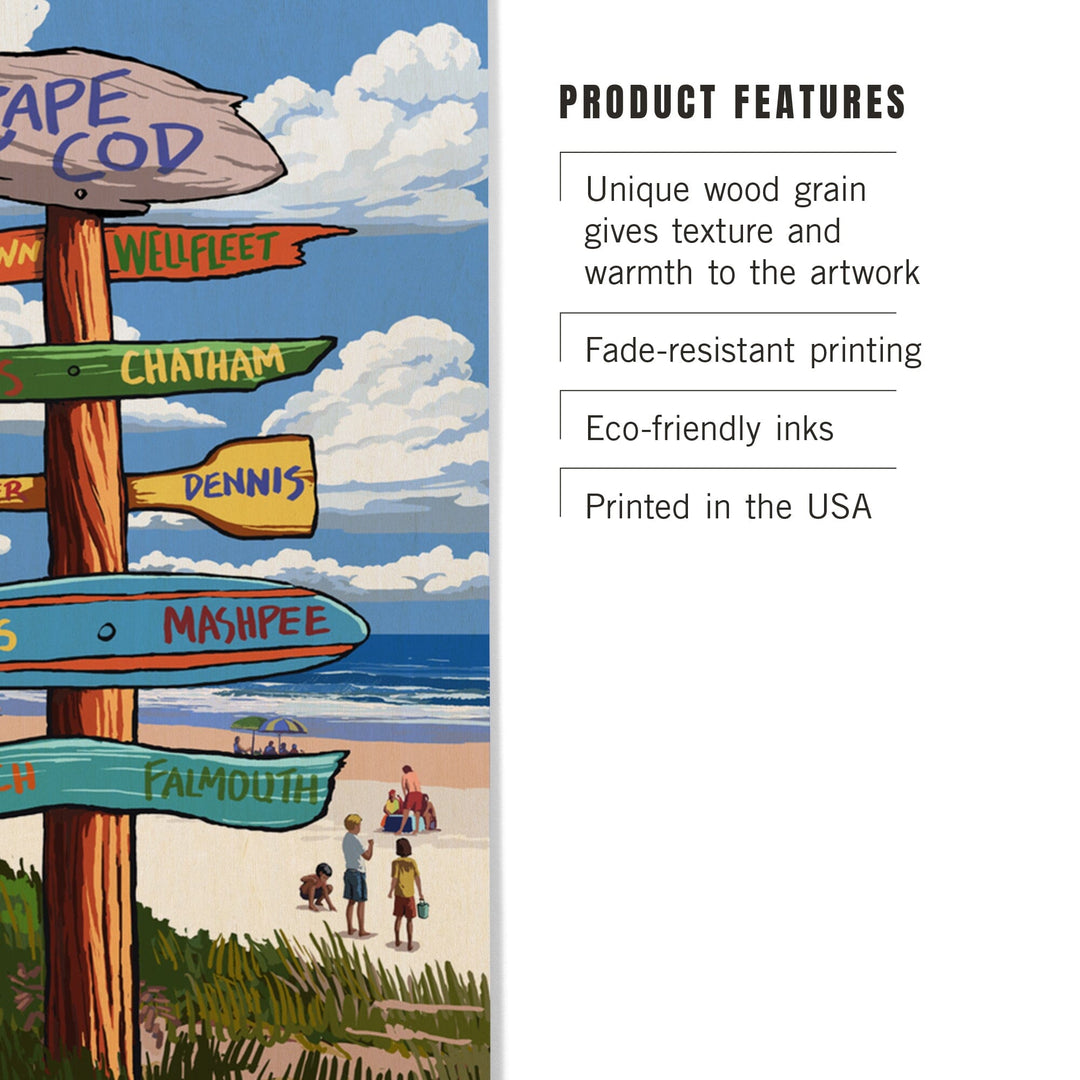 Cape Cod, Massachusetts, Destination Signpost, Lantern Press Artwork, Wood Signs and Postcards Wood Lantern Press 