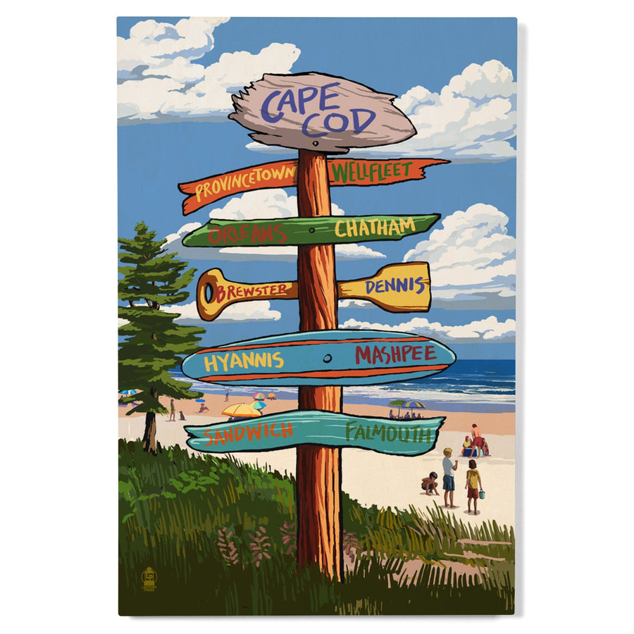 Cape Cod, Massachusetts, Destination Signpost, Lantern Press Artwork, Wood Signs and Postcards Wood Lantern Press 