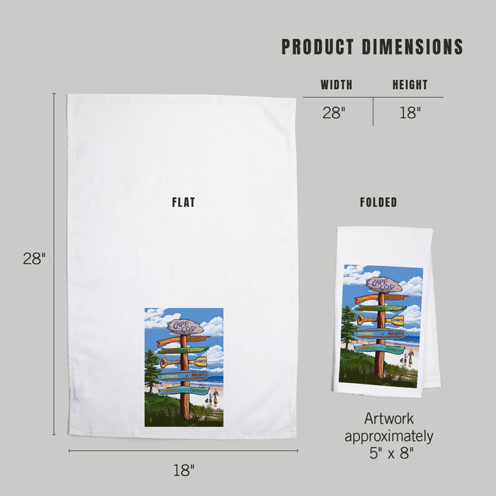 Cape Cod, Massachusetts, Destination Signpost, Organic Cotton Kitchen Tea Towels Kitchen Lantern Press 