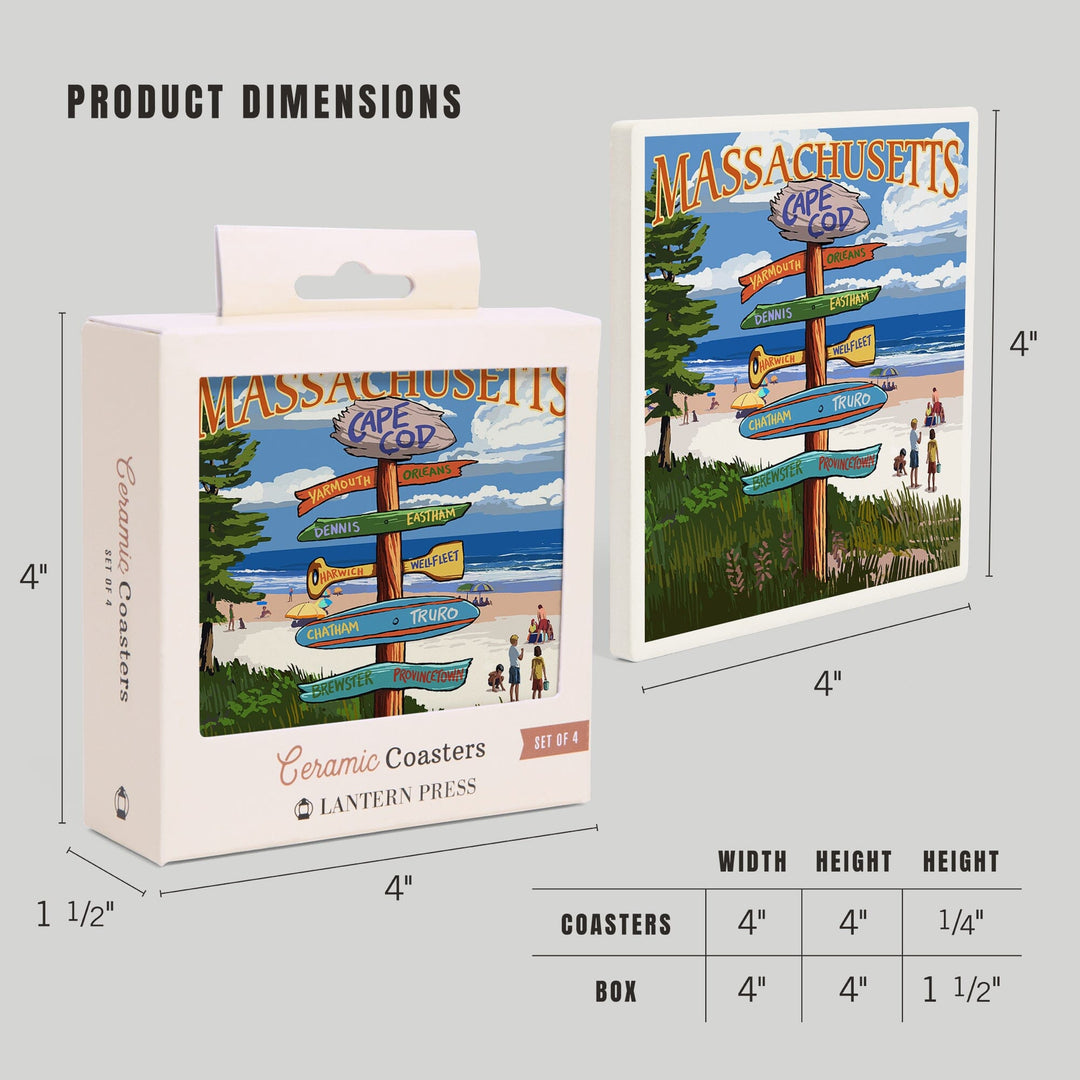 Cape Cod, Massachusetts, Destinations Sign (Version 2), Coasters Coasters Lantern Press 