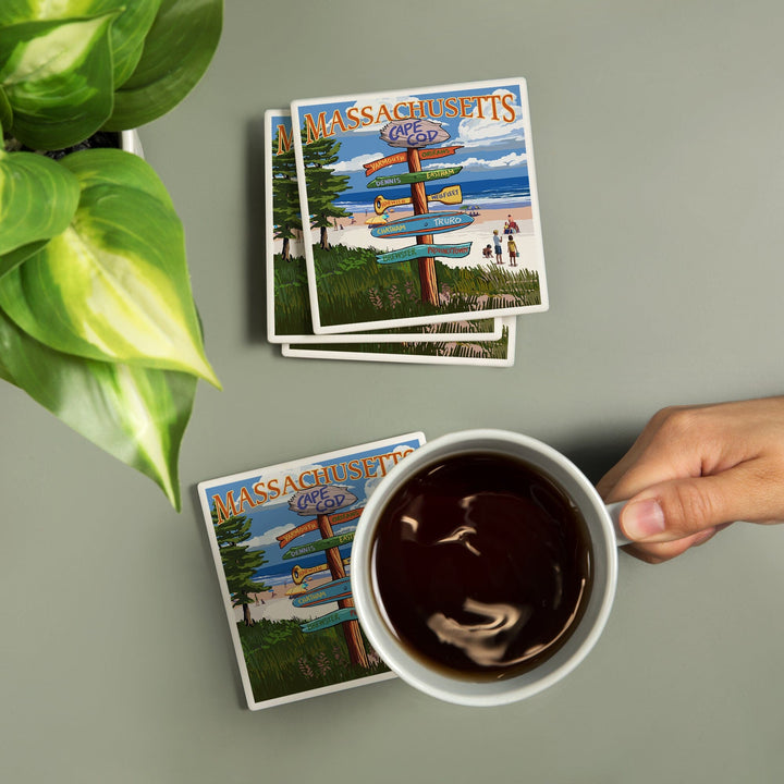 Cape Cod, Massachusetts, Destinations Sign (Version 2), Coasters Coasters Lantern Press 
