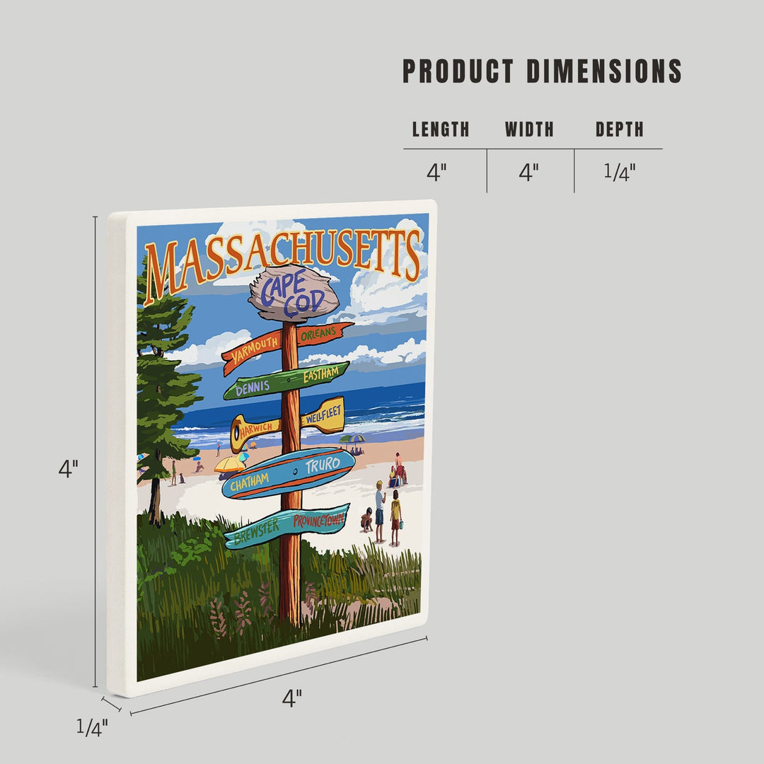 Cape Cod, Massachusetts, Destinations Sign (Version 2), Coasters Coasters Lantern Press 