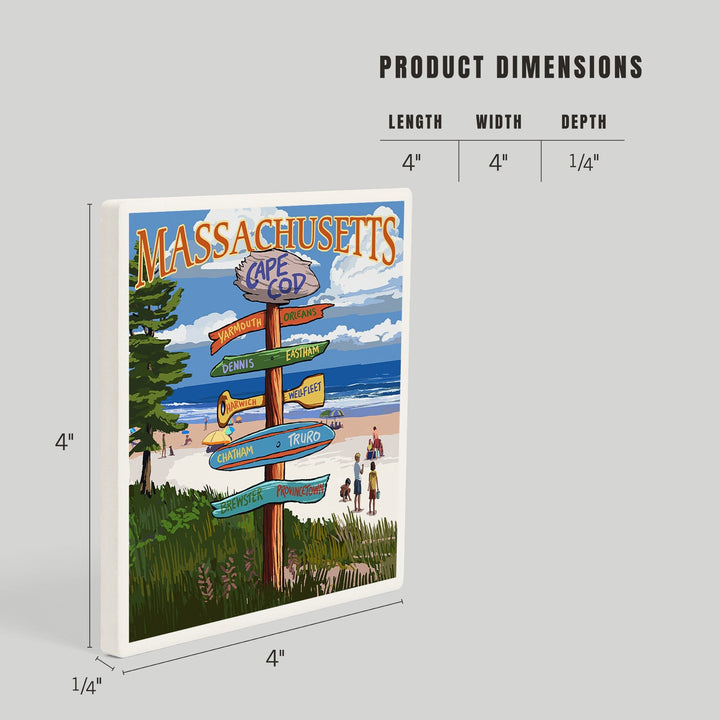 Cape Cod, Massachusetts, Destinations Sign (Version 2), Coasters Coasters Lantern Press 
