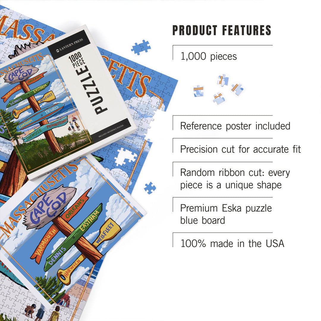 Cape Cod, Massachusetts, Destinations Sign (Version 2), Jigsaw Puzzle Puzzle Lantern Press 
