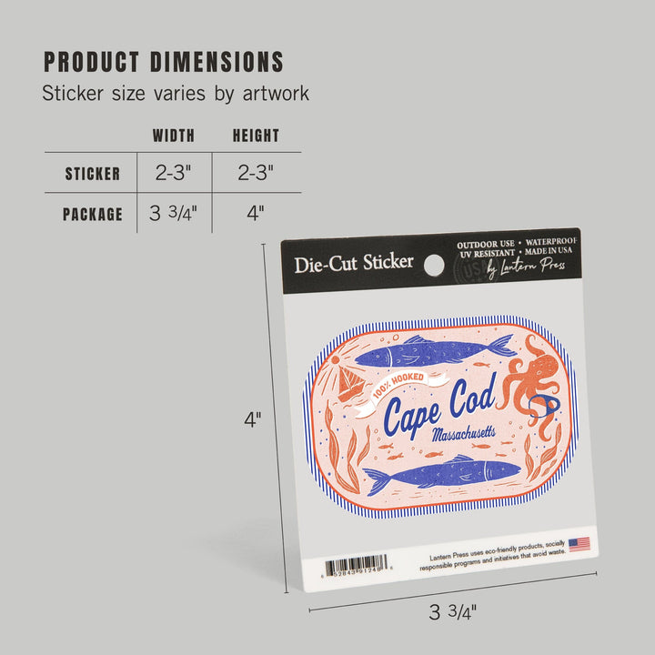 Cape Cod, Massachusetts, Dockside Series, 100% Hooked, Contour, Vinyl Sticker Sticker Lantern Press 