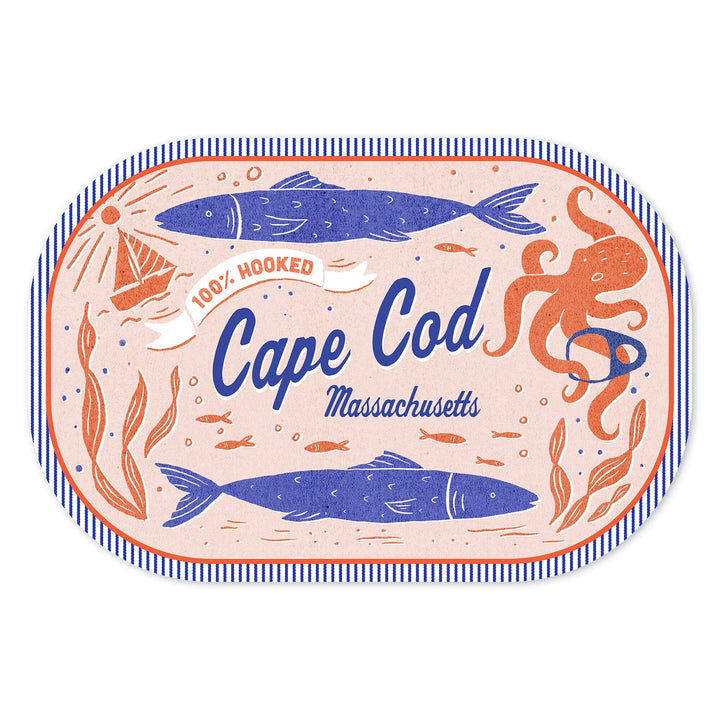 Cape Cod, Massachusetts, Dockside Series, 100% Hooked, Contour, Vinyl Sticker Sticker Lantern Press 