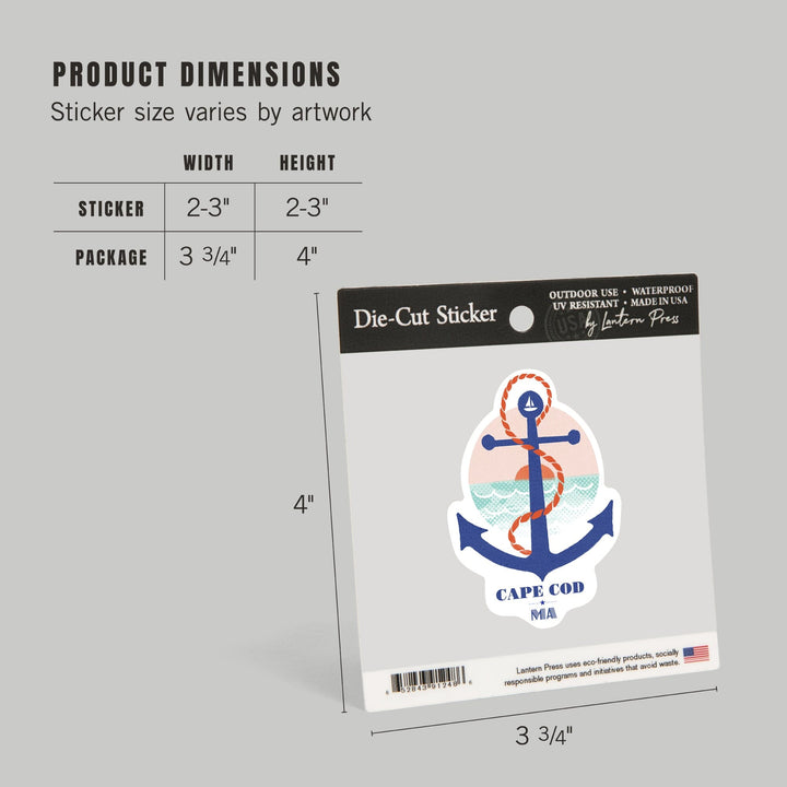 Cape Cod, Massachusetts, Dockside Series, Anchor, Contour, Vinyl Sticker Sticker Lantern Press 