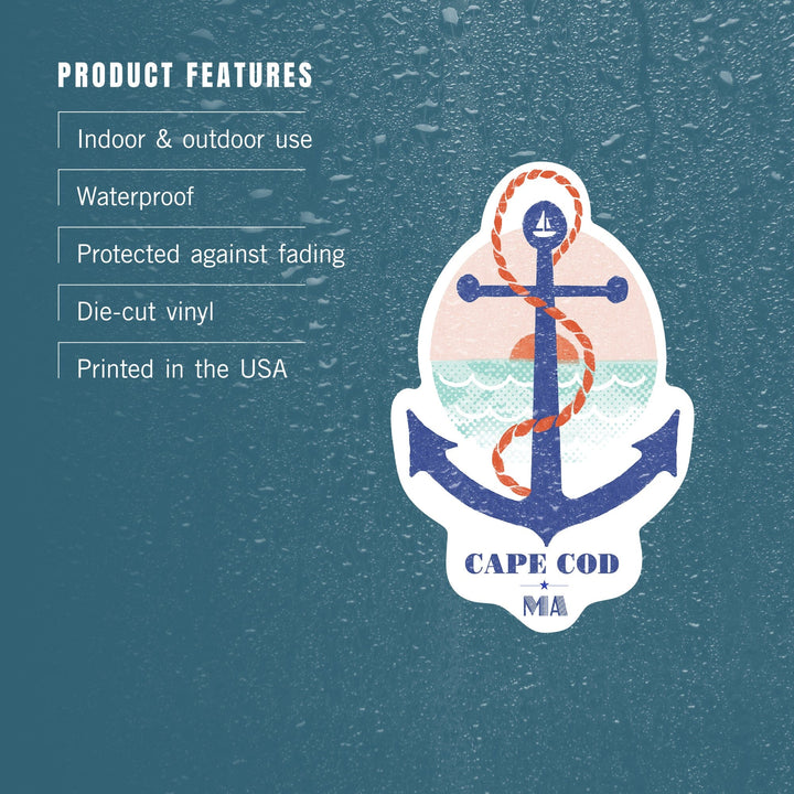Cape Cod, Massachusetts, Dockside Series, Anchor, Contour, Vinyl Sticker Sticker Lantern Press 