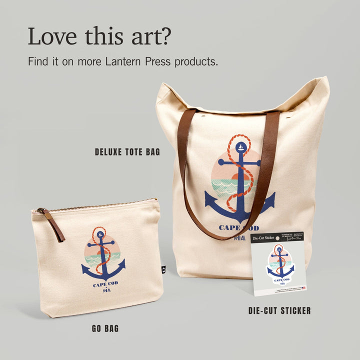 Cape Cod, Massachusetts, Dockside Series, Anchor, Contour, Vinyl Sticker Sticker Lantern Press 