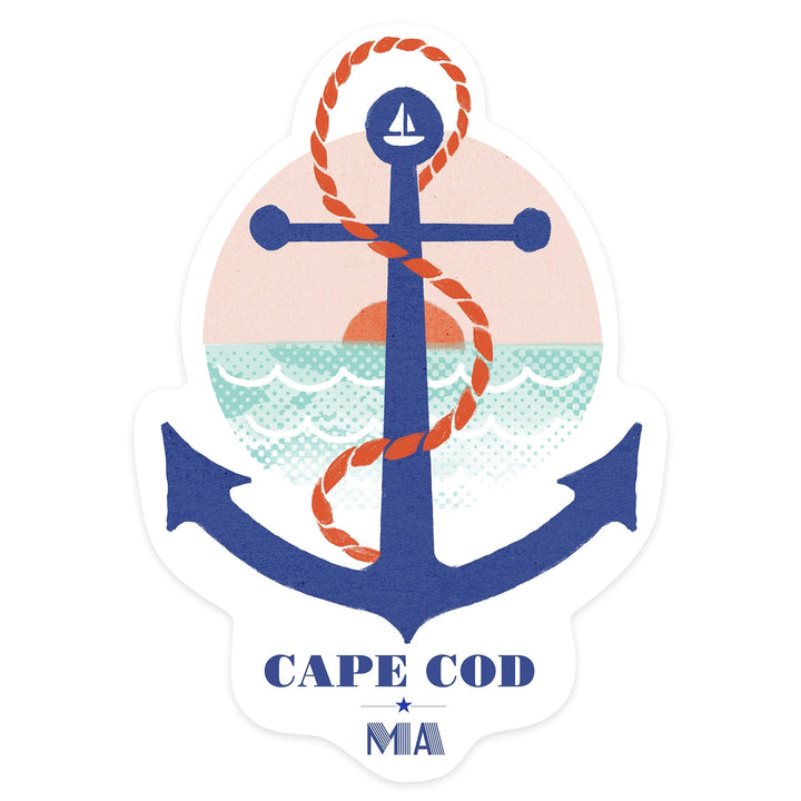 Cape Cod, Massachusetts, Dockside Series, Anchor, Contour, Vinyl Sticker Sticker Lantern Press 