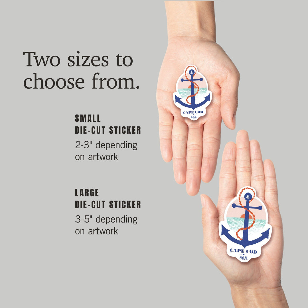 Cape Cod, Massachusetts, Dockside Series, Anchor, Contour, Vinyl Sticker Sticker Lantern Press 