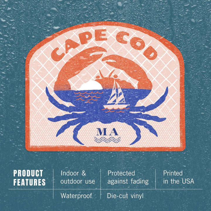 Cape Cod, Massachusetts, Dockside Series, Crab, Contour, Vinyl Sticker Sticker Lantern Press 