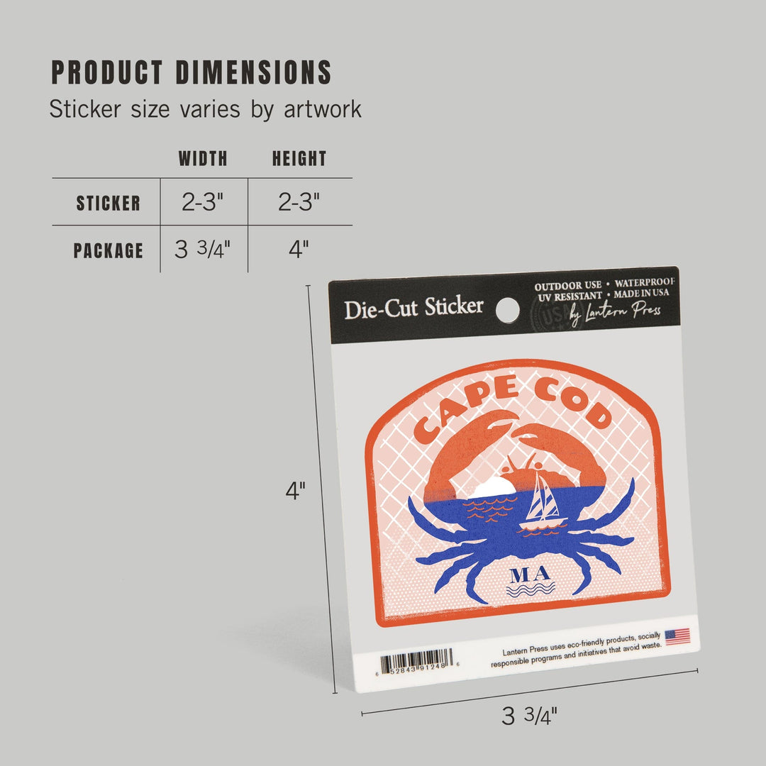 Cape Cod, Massachusetts, Dockside Series, Crab, Contour, Vinyl Sticker Sticker Lantern Press 