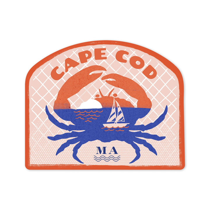 Cape Cod, Massachusetts, Dockside Series, Crab, Contour, Vinyl Sticker Sticker Lantern Press 
