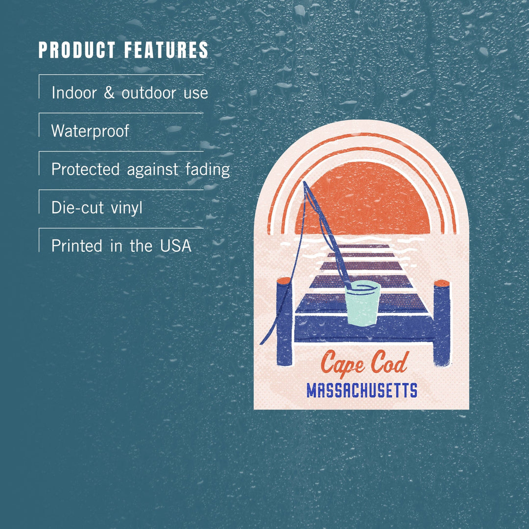 Cape Cod, Massachusetts, Dockside Series, Dock, Contour, Vinyl Sticker Sticker Lantern Press 