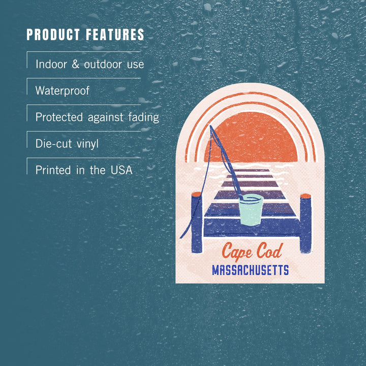 Cape Cod, Massachusetts, Dockside Series, Dock, Contour, Vinyl Sticker Sticker Lantern Press 