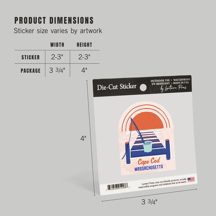 Cape Cod, Massachusetts, Dockside Series, Dock, Contour, Vinyl Sticker Sticker Lantern Press 
