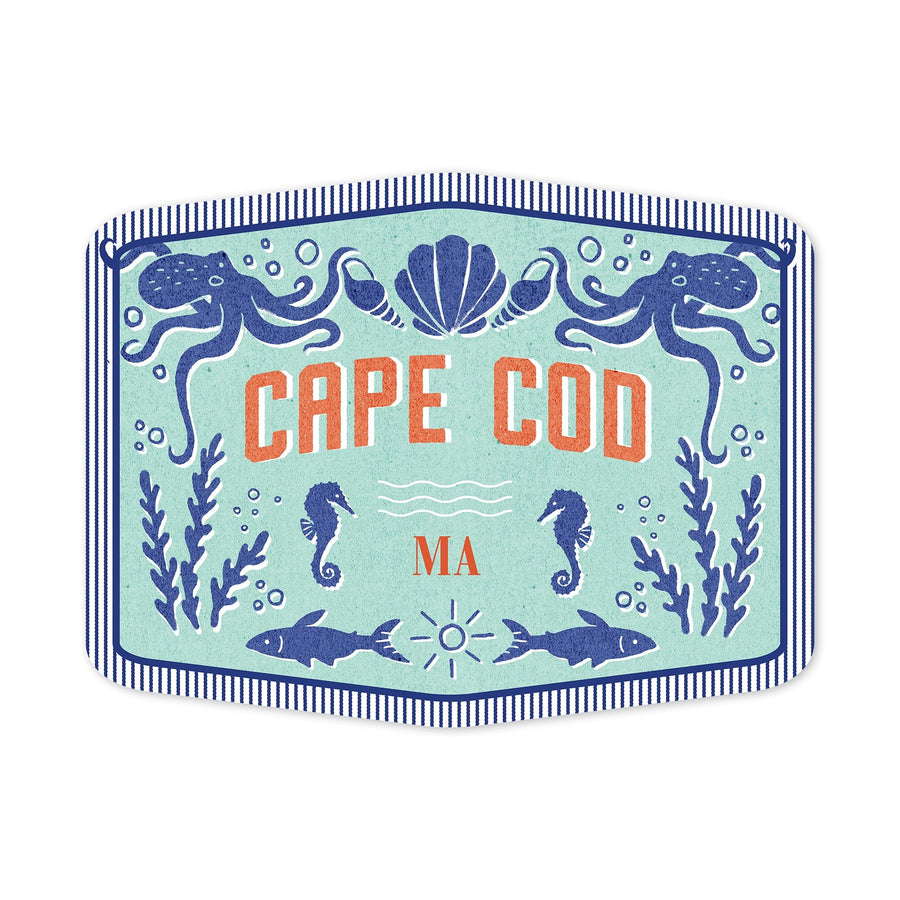 Cape Cod, Massachusetts, Dockside Series, High Tide, Contour, Vinyl Sticker Sticker Lantern Press 