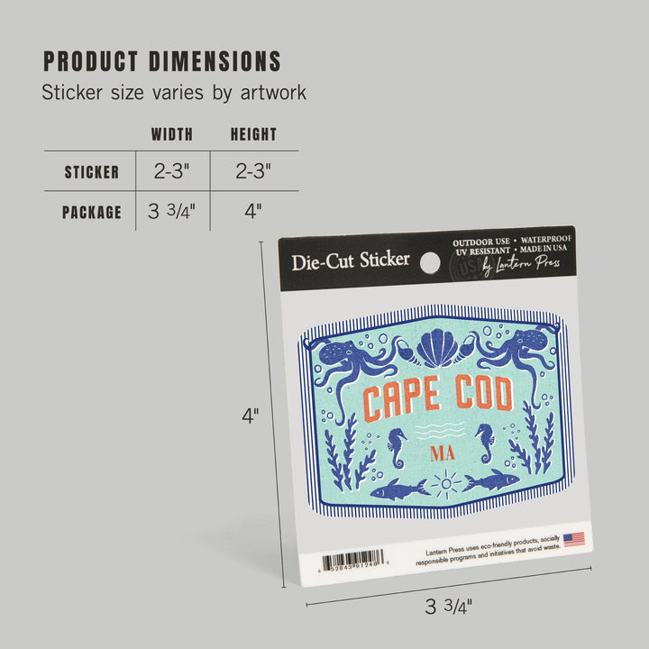 Cape Cod, Massachusetts, Dockside Series, High Tide, Contour, Vinyl Sticker Sticker Lantern Press 
