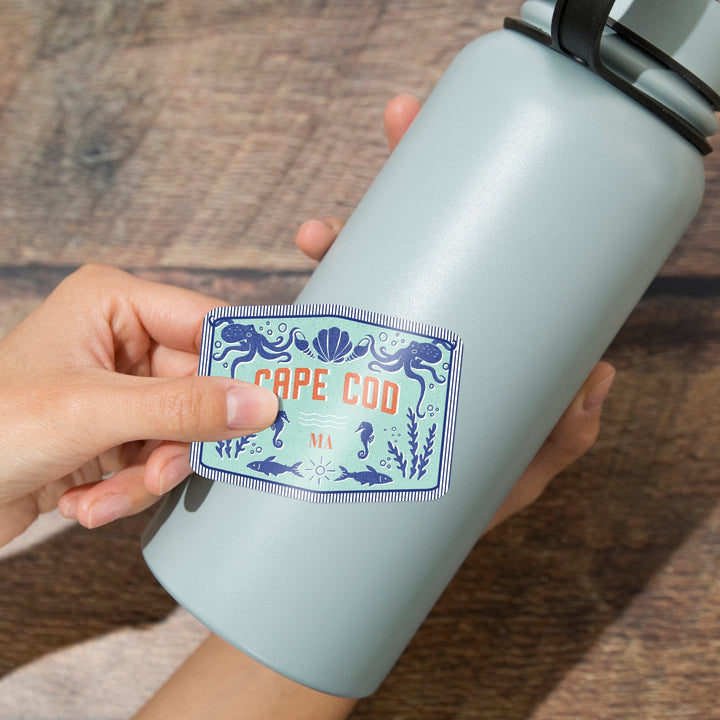 Cape Cod, Massachusetts, Dockside Series, High Tide, Contour, Vinyl Sticker Sticker Lantern Press 
