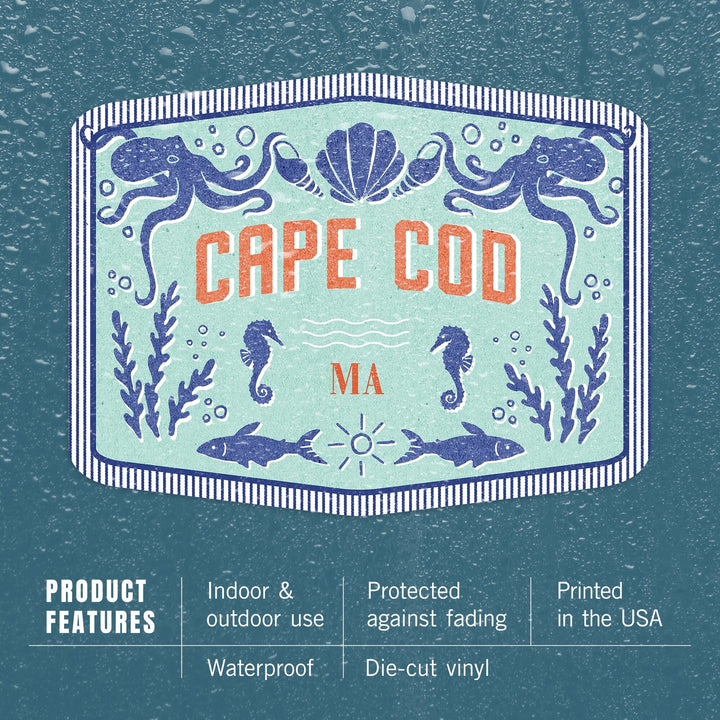 Cape Cod, Massachusetts, Dockside Series, High Tide, Contour, Vinyl Sticker Sticker Lantern Press 