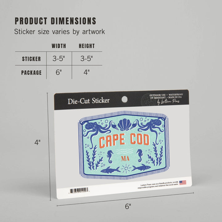 Cape Cod, Massachusetts, Dockside Series, High Tide, Contour, Vinyl Sticker Sticker Lantern Press 