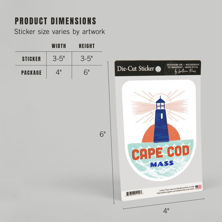 Cape Cod, Massachusetts, Dockside Series, Lighthouse, Contour, Vinyl Sticker - Lantern Press