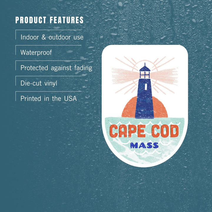 Cape Cod, Massachusetts, Dockside Series, Lighthouse, Contour, Vinyl Sticker - Lantern Press