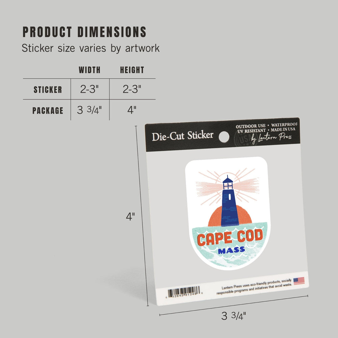 Cape Cod, Massachusetts, Dockside Series, Lighthouse, Contour, Vinyl Sticker - Lantern Press