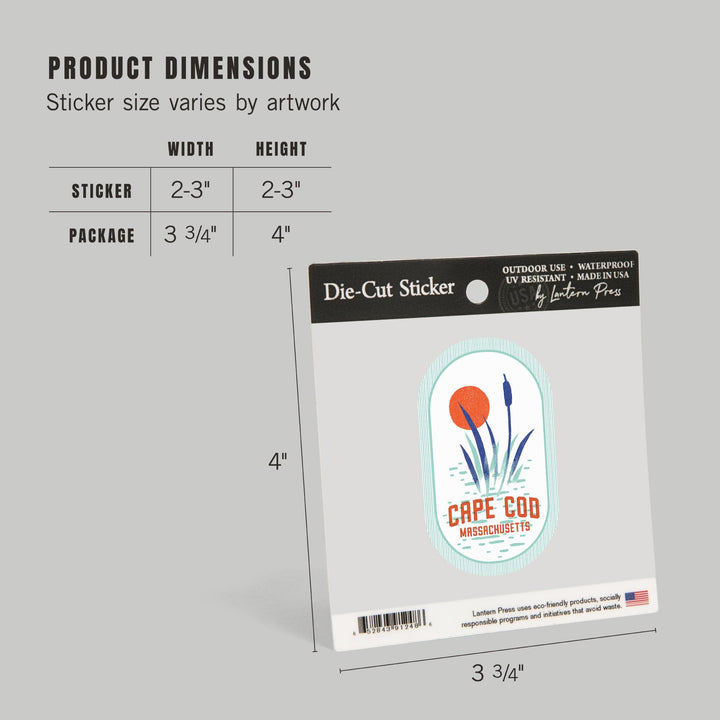 Cape Cod, Massachusetts, Dockside Series, Reeds, Contour, Vinyl Sticker Sticker Lantern Press 