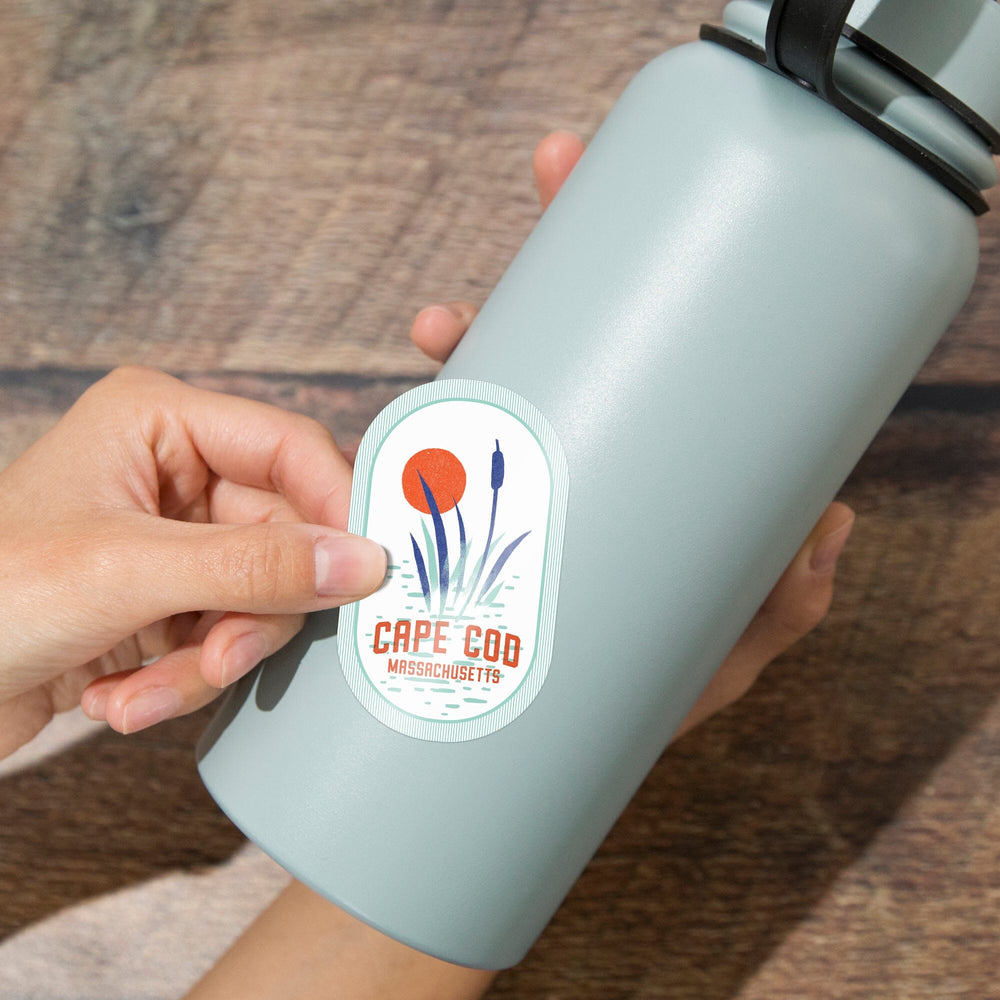 Cape Cod, Massachusetts, Dockside Series, Reeds, Contour, Vinyl Sticker Sticker Lantern Press 