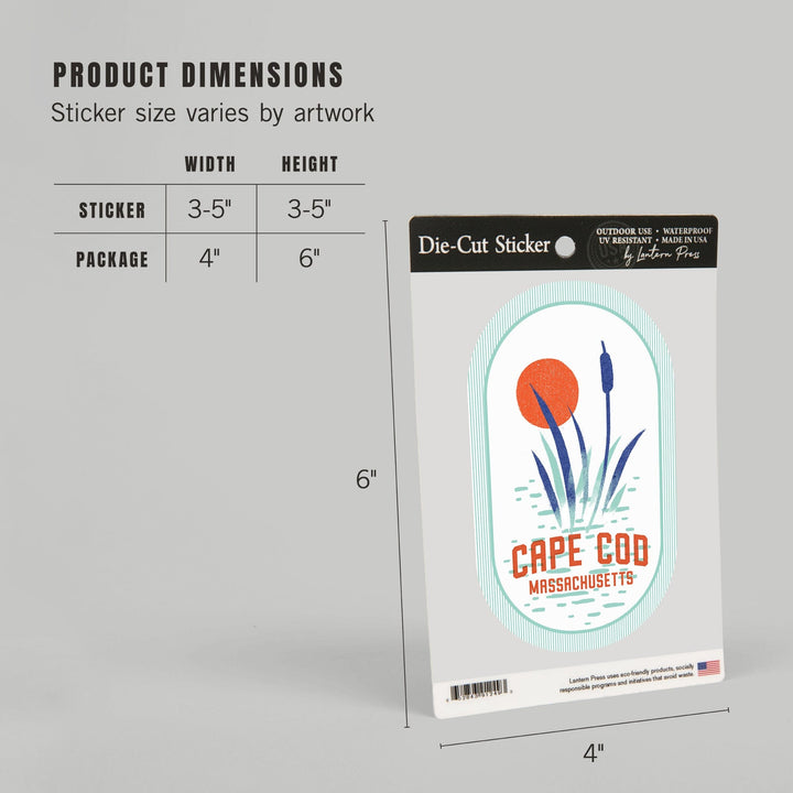 Cape Cod, Massachusetts, Dockside Series, Reeds, Contour, Vinyl Sticker Sticker Lantern Press 