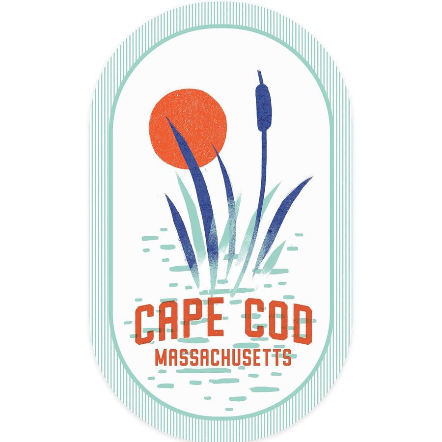 Cape Cod, Massachusetts, Dockside Series, Reeds, Contour, Vinyl Sticker Sticker Lantern Press 