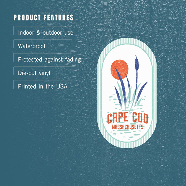 Cape Cod, Massachusetts, Dockside Series, Reeds, Contour, Vinyl Sticker Sticker Lantern Press 